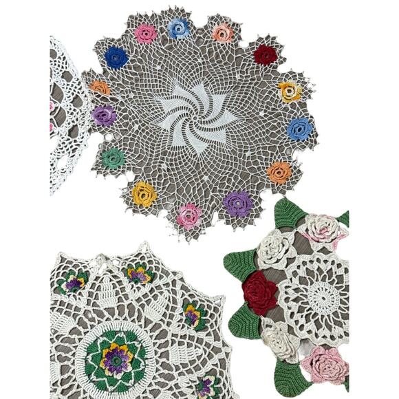 10 Piece Vintage Doily Doilies Lot Table Granny Farmhouse Crochet Floral - Picture 3 of 10